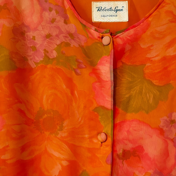 Vintage Roberta Lynn Long Robe, Housecoat L/XL Orange Pink - Picture 4 of 11